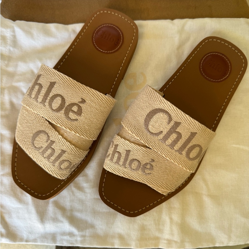CHLOE women’s woody logo slides blushy beige BRAND NEW NEVER WORN size 38 - Picture 4 of 5